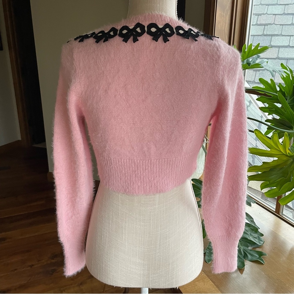 For Love & Lemons Josie Soft Fluffy Pink Bow Cardigan Sweater size small NWT - Picture 6 of 14